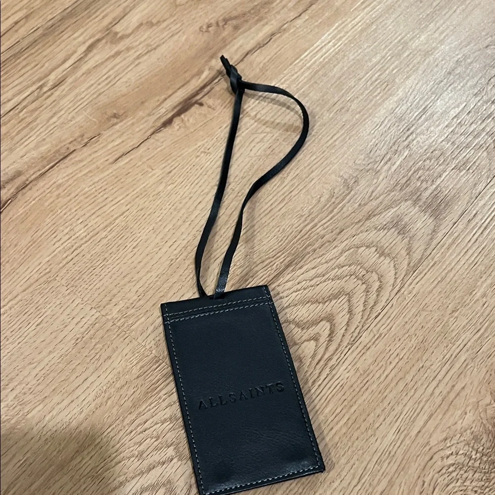 All Saints Black Leather Luggage Tag